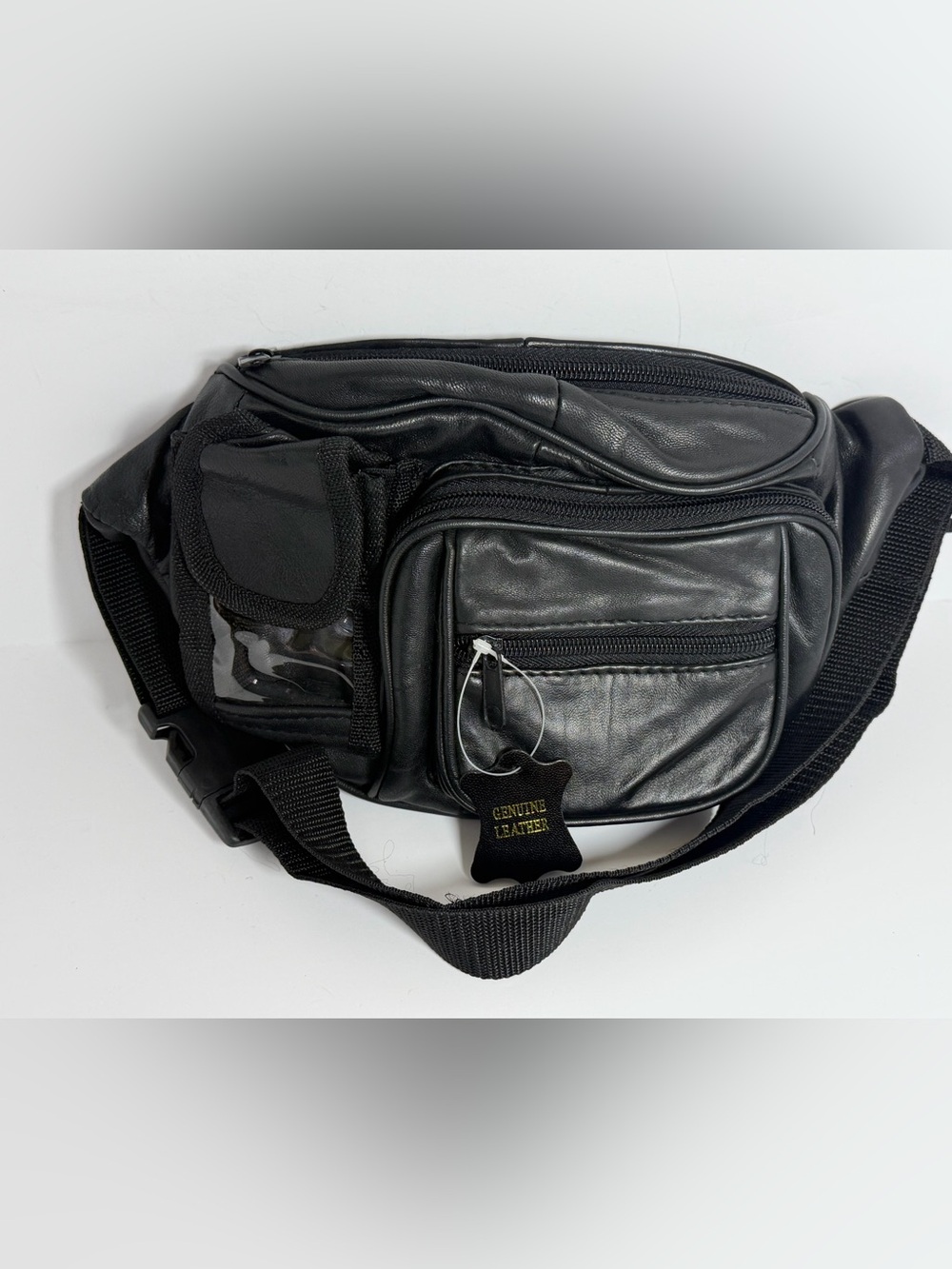 New Genuine Leather Fanny Pack – Black Multi-Pocket Waist Bag